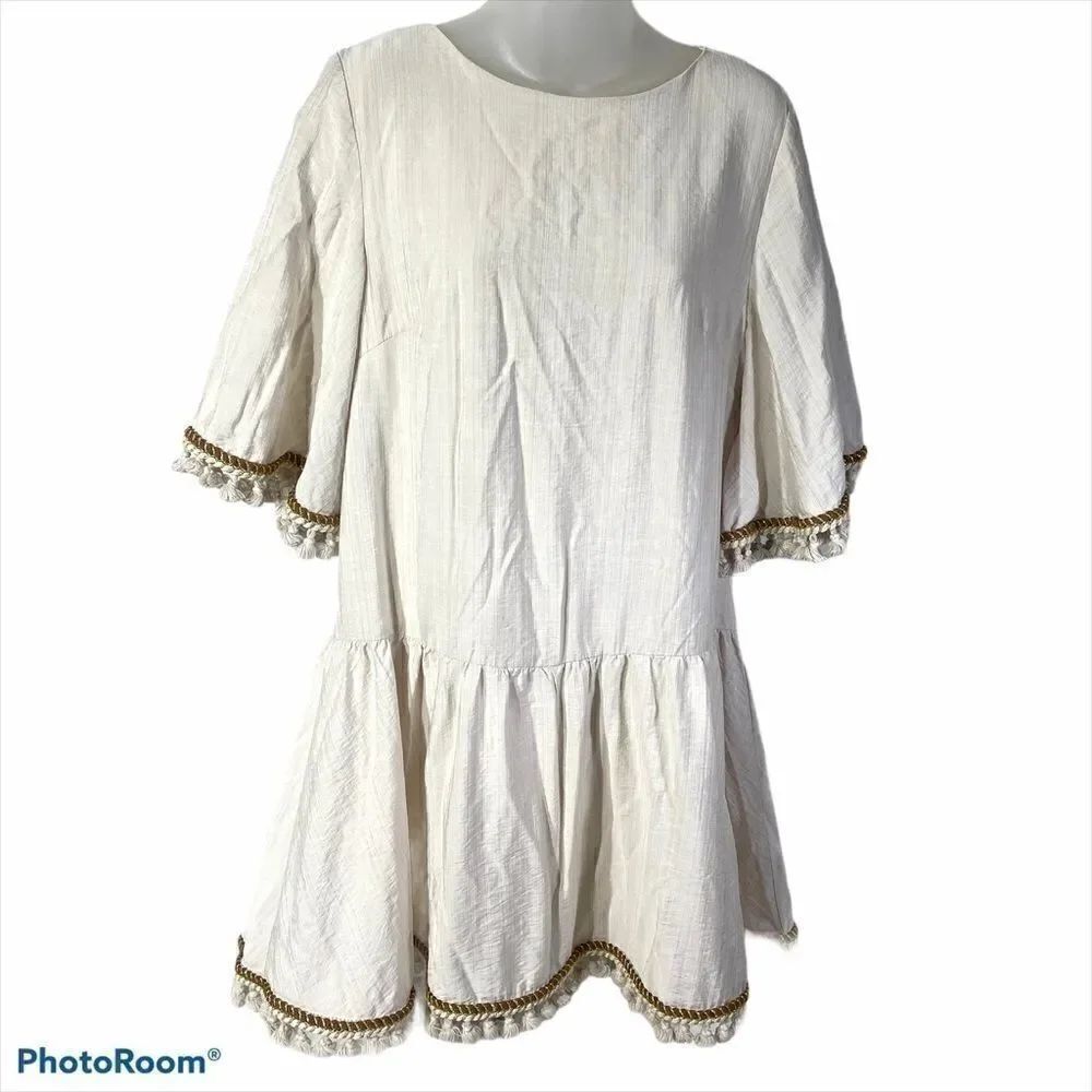 Indikah hem drop waist tassel dress boho fringe L